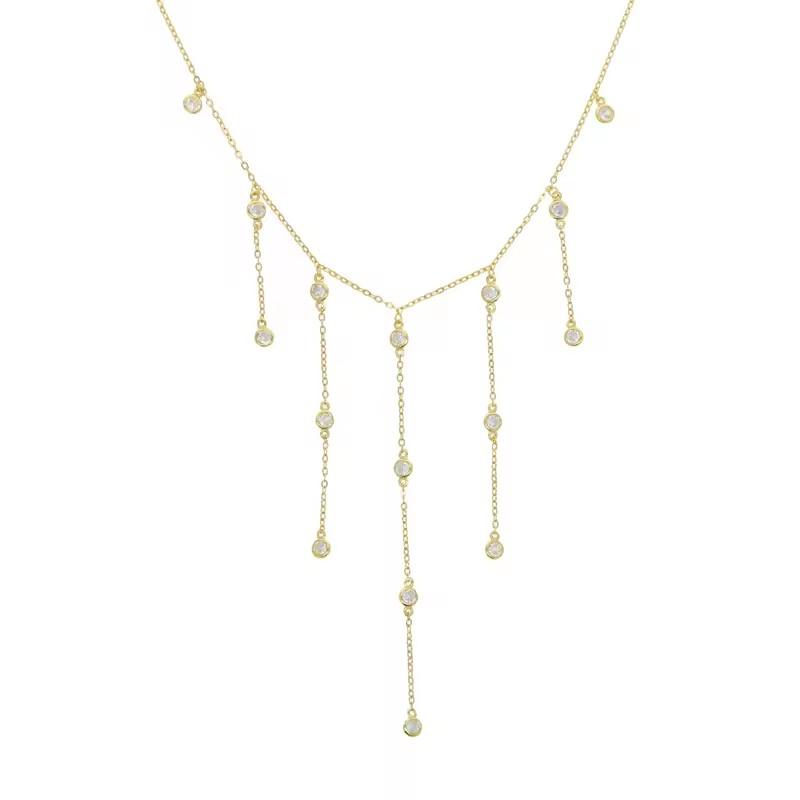 Bling Fashion Design Women Jewelry CZ Y Lariat Long Short Tassel Chain Choker Necklace
