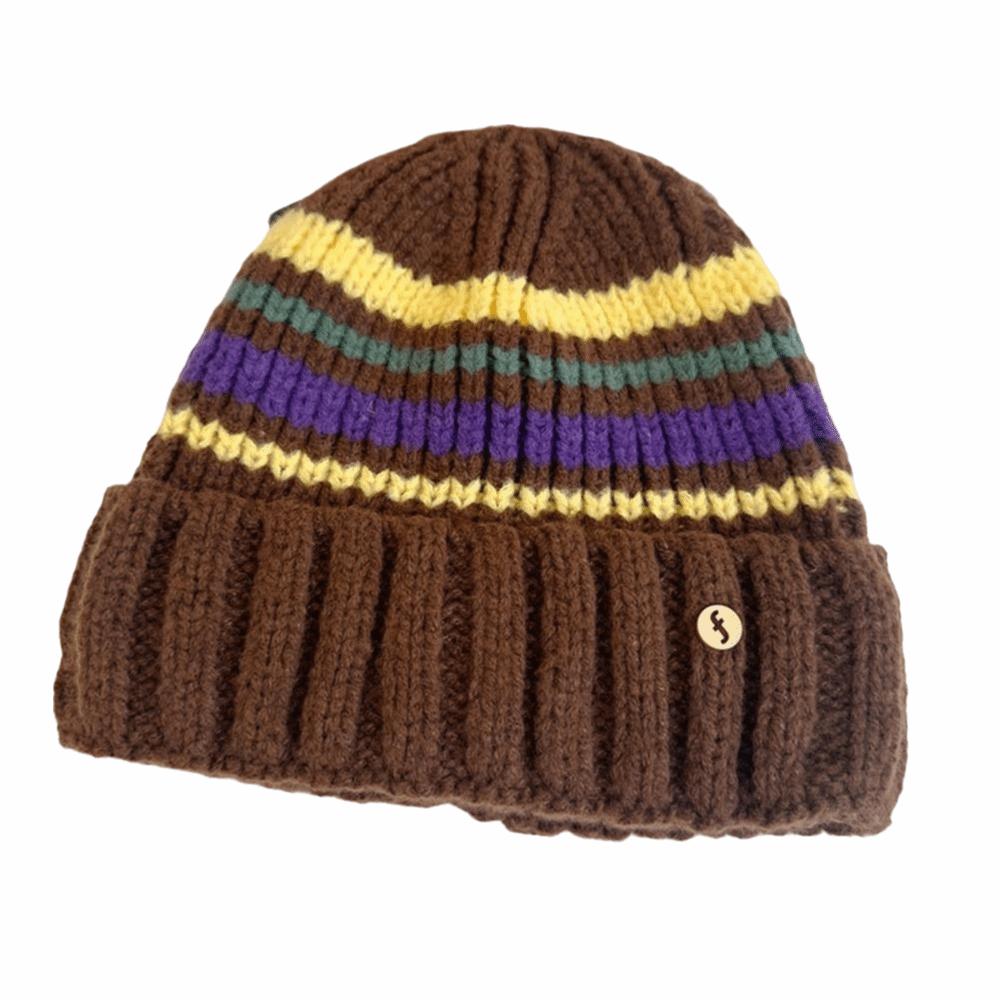 Trendy Casual Wool Hat Vintage Winter Pullover Hat Fashion Striped Knitted Hat  Outdoor