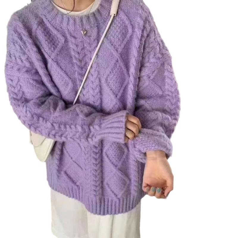 Thickened sweater women's retro twist loose outer wear autumn and winter new student versatile top lazy knitted sweater jacket