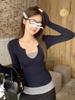 2025 Autumn Women's Retro Two-Piece Long-Sleeve Patchwork Color Block T-Shirt