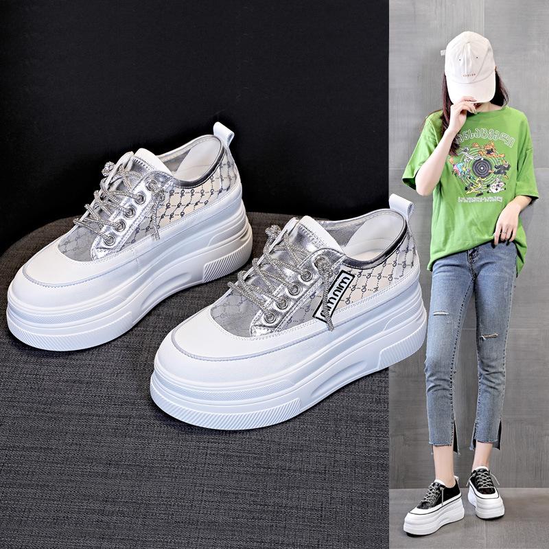 Trendy autumn new thick-soled inner height increase casual versatile net shoes female student shoes