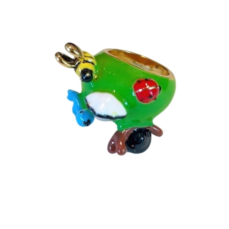 Cartoon Frogs Enamel Drop Rings Trendy Stackable Jewelry Minimalists Styles Sturdy Alloy for Youth