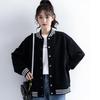 Autumn 2024 Color Block Black Casual Sport Jacket - Women's Trendy BF Style Baseball Cardigan Outerwear