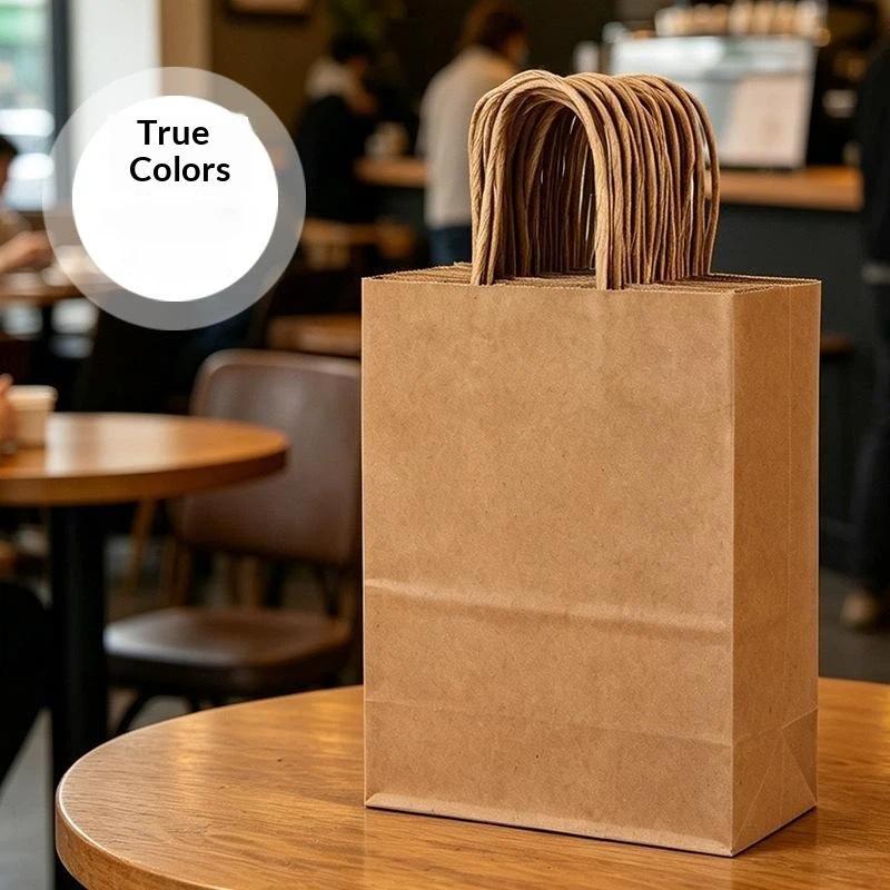 50 Stück Dicke Kraftpapier-Tragetaschen mit gedrehten Griffen Wiederverwendbare Geschenktaschen für Thanksgiving Party-Mitgebsel Geschenkverpackung