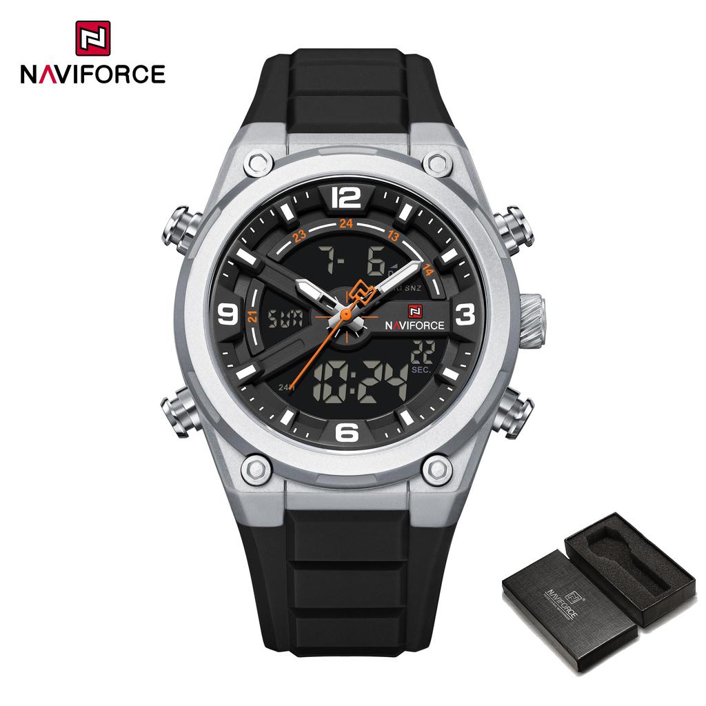 NAVIFORCE Original Men Quartz Watch Calendar Date LCD Display Luminous Pointer Silicone Strap Waterproof 30m Men Casual Fashion Watch NF9265