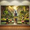 Boeddha Tuin Waterval Wandkleed Zen Landschap Kunst Lotusvijver Decor Vredige Natuur Wanddecoratie Woonkamer Print