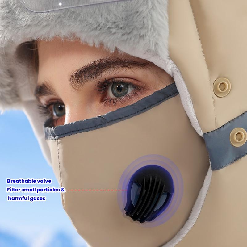 Winter Warm Down Hat Men Women Removable Masks Thickened Ear Protection Outdoor Skiing Cycling Motorcycle Hat With Goggles