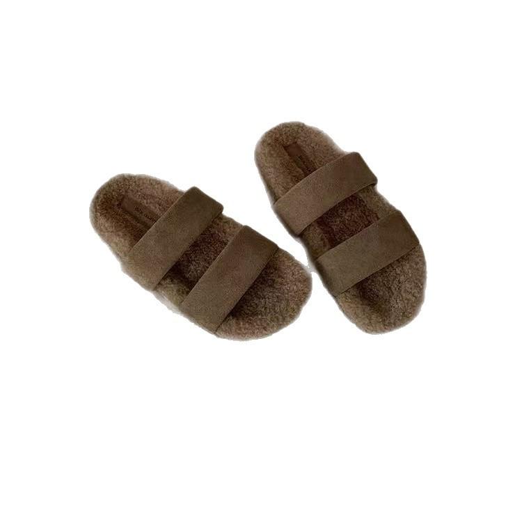 2025 Autumn and Winter Mao Mao Shoes Slippers Women's New French Style with Skirt Women's Shoes Wear One-word Thick-soled Slippers