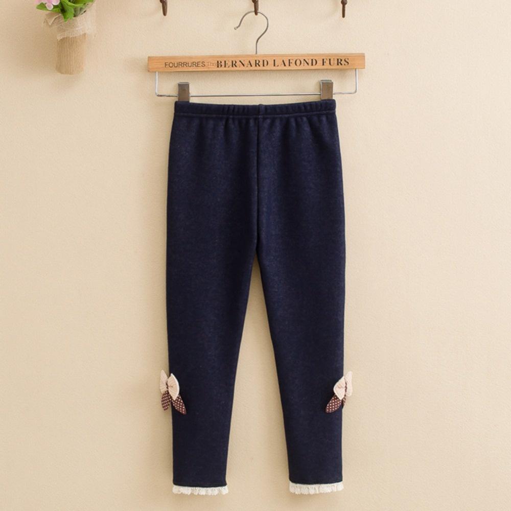 Girls' Cute Bow Denim Leggings with Fleece Lining - Thickened Warm Casual Long Pants Fall/Winter Pants