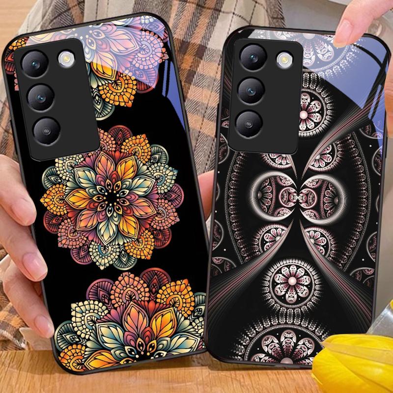 Kolorowy Totem Kwiatowy Dla Y72 33S 11 03 36 96 Lite 35 16 Iqoo 12 V40 SE 5G 29 40 21 30 X80 Pro Vivo Etui na Telefon ze Szkła Hartowanego