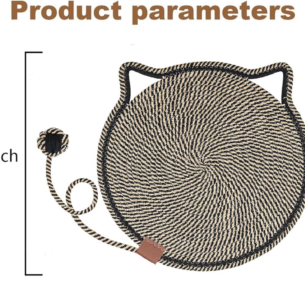Cat Scratching Pad, Natural Cotton Rope Scratching Pad, with Ear-shaped Hanging Hooks and Toy Balls, Suitable for Walls, Floors,
