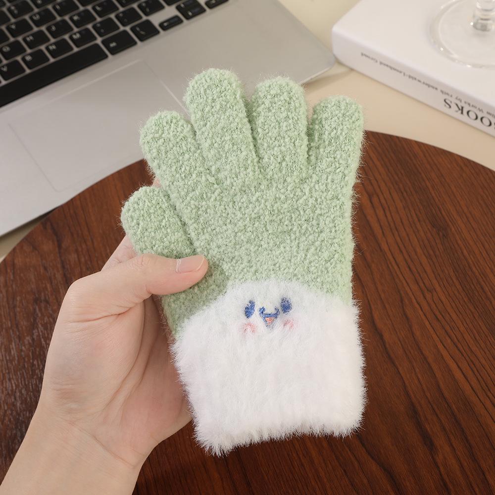 Unisex Children's Warm Knitted Gloves with Embroidered Smiley