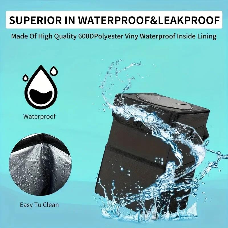 Car Trash Can with Lid and Storage Pockets , 100% Leak‑Proof, Waterproof, Multipurpose Organizer