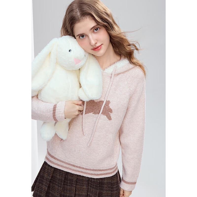 Betu Women's Fuzzy Hooded Rabbit Jacquard Sweater