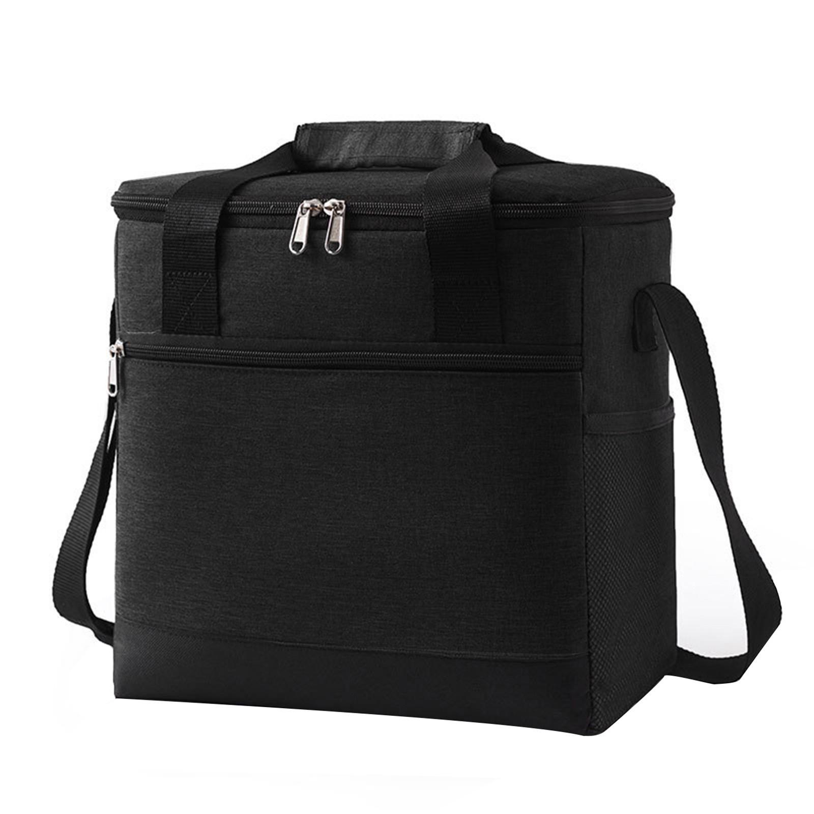 Oxford Fabric Large Capacity Insulated Lunch Bag Portable Handheld Thermal Food Storage Cooler Bag with Multiple Pockets for Outdoor Work School One Size чёрный