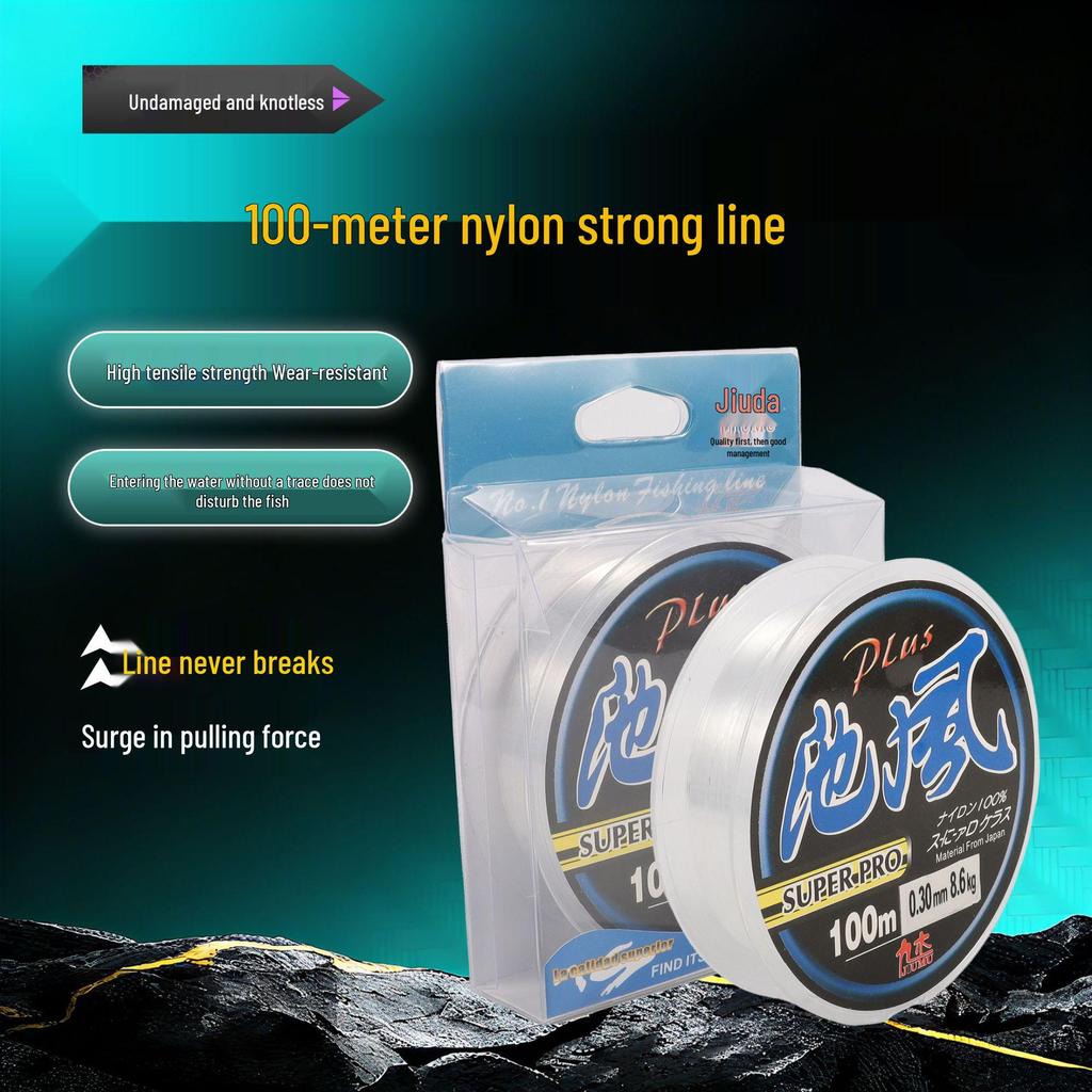 Chi Feng 100m Superstarkt Nylonfiskelina - Transparent, Hög Brottstyrka, Idealisk för Huvud- och Tafslinor i Tävlingar.