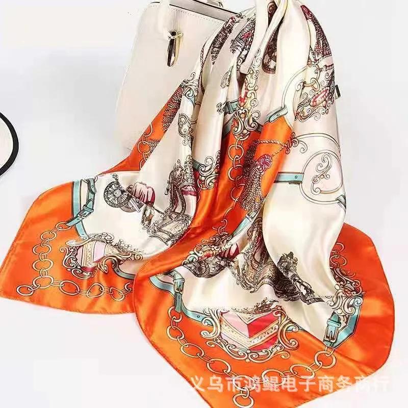 Square Scarf Handmade Shawl Headscarf Curling Geometric Striped Temperament Women'S Professional Square Silk Sunscreen New 90Cm