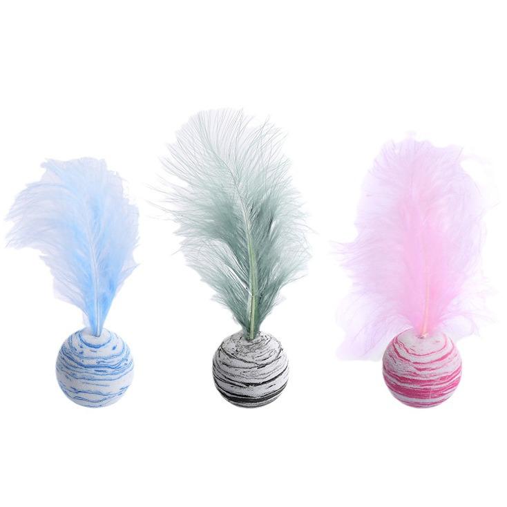 Starry Sky Cat Toy Ball with Feather - Bite-Resistant, Self-Entertaining Elastic Ball