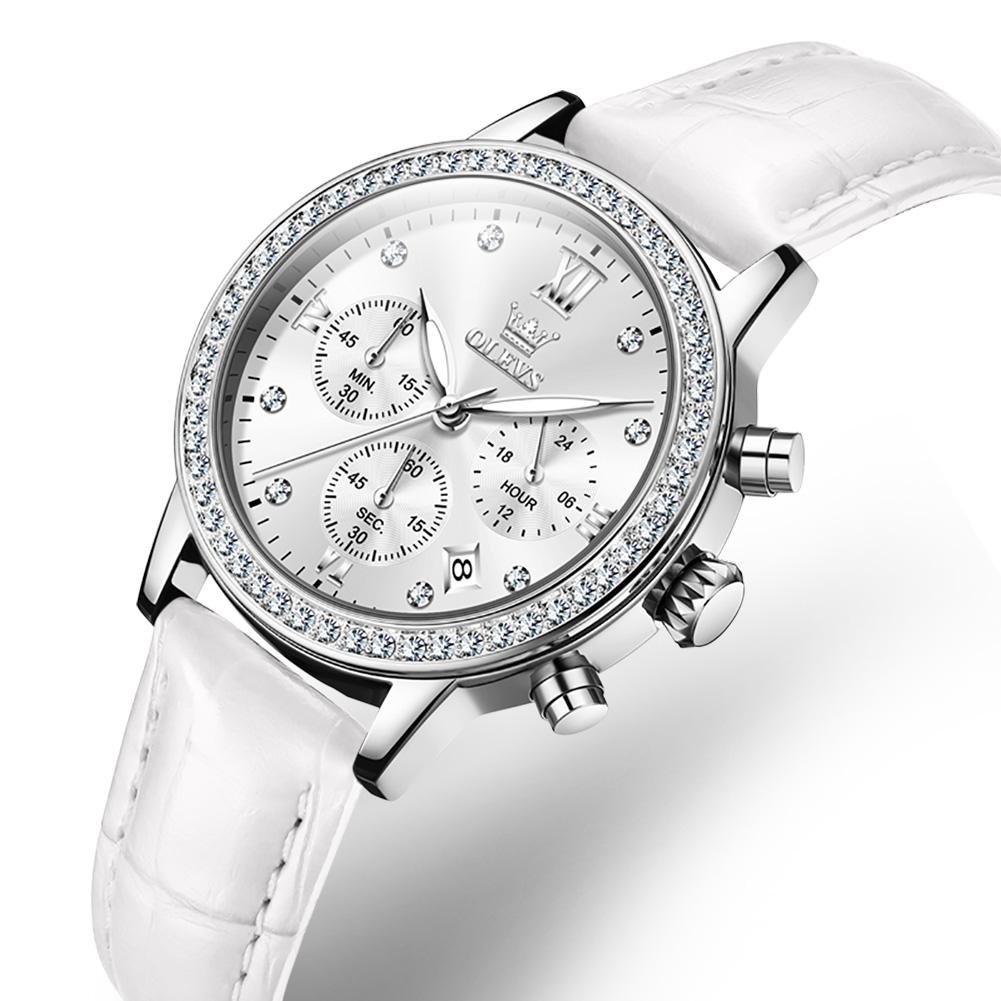 OLEVS Modische Diamantuhren Für Damen Luxusmarke Roségold Gehäuse Damenuhr Quarz Weißes Lederarmband reloj para mujer