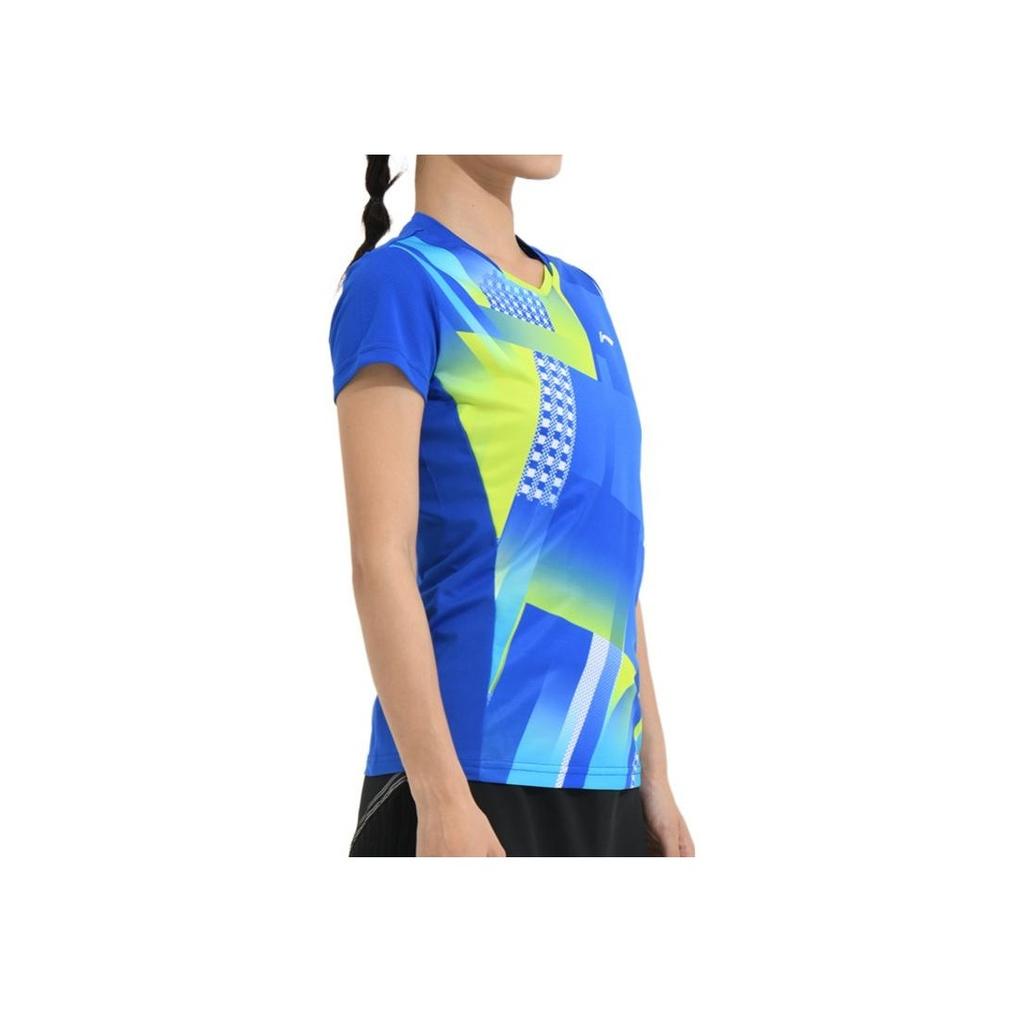 Li Ning Multifunctional Breathable Sweat-Absorbing Professional Competition Training Badminton Short Sleeve T-Shirt Women Tops Crystal-Blue AAYS064-2