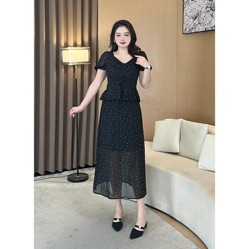 Frühlingshaftes Koreanisches Chiffon Prinzessinnen Zweiteiler-Set mit Rock mit elastischer Taille