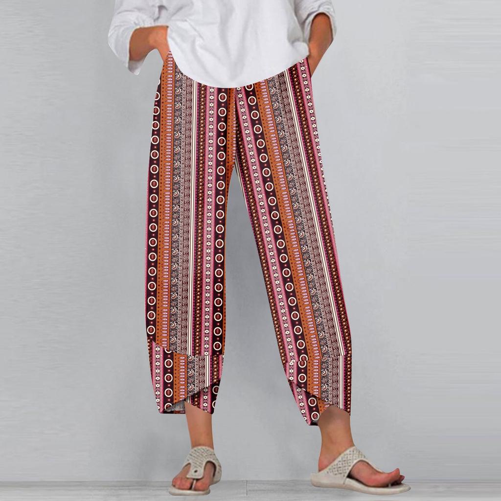 Women's Pants  With Pockets Casual Trousers Pants For Women Summer Casual Wide Leg Elastic Waist Pants With Pockets