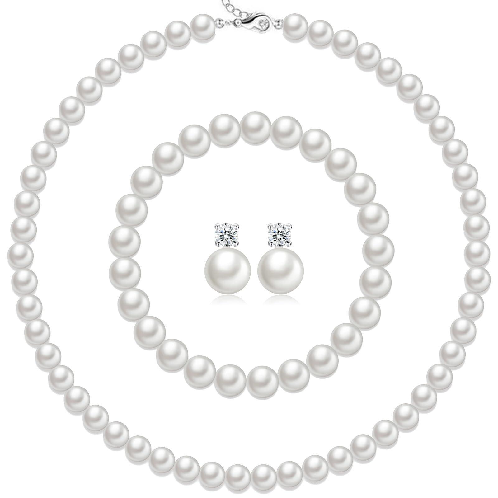 

Elegant Pearl Necklace and Earring Set , Light Fashion Jewelry for Women , Electroplated Geometric Design белый