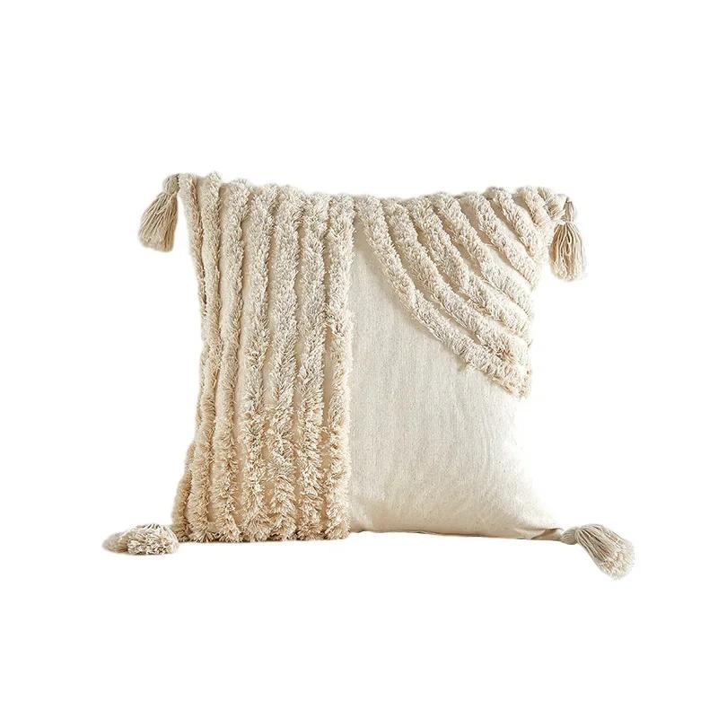 Boedia Quality Modern Throw Pillow Covers Tufted Tassel Bohemian Style Cushion Case Pillowcase Decoration for Home 45x45cm