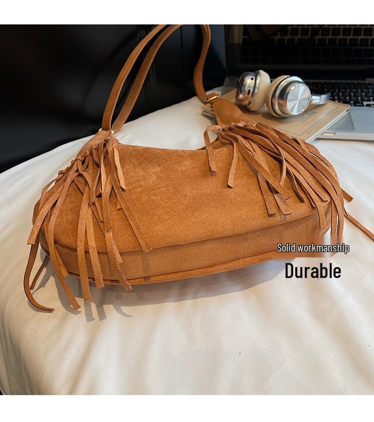 Women's 2025 Frosted Fringe Dumpling Bag - Large Capacity, Versatile Retro Crossbody and Shoulder Bag for Autumn/Winter