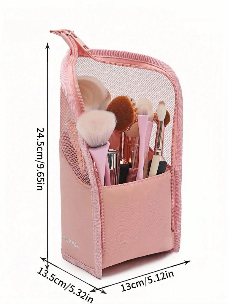 1pc Pink Makeup Brush Case With Zipper,Transparent Waterproof Travel Makeup Brush Holder ,Portable Makeup Brush Bag