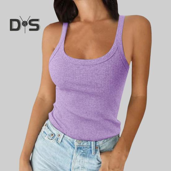 Women's Sleeveless Tank Top Spaghetti Strap Scoop Neck Ribbed Knit Camisole Slim Fit Basic Cami Shirt for Daily Wear Beach Office