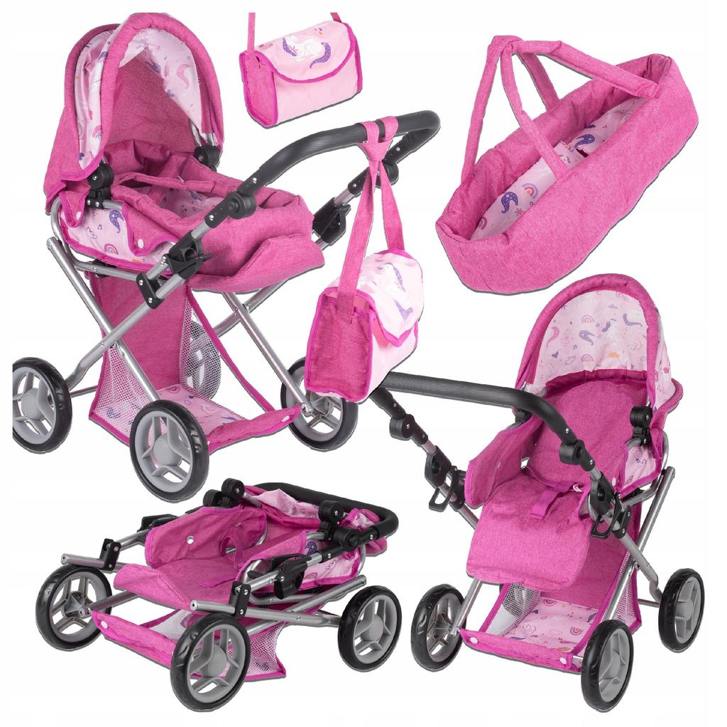 [PACZB] Puppenwagen 3 in 1 Korb, Buggy, Trage + Zubehör Z3333