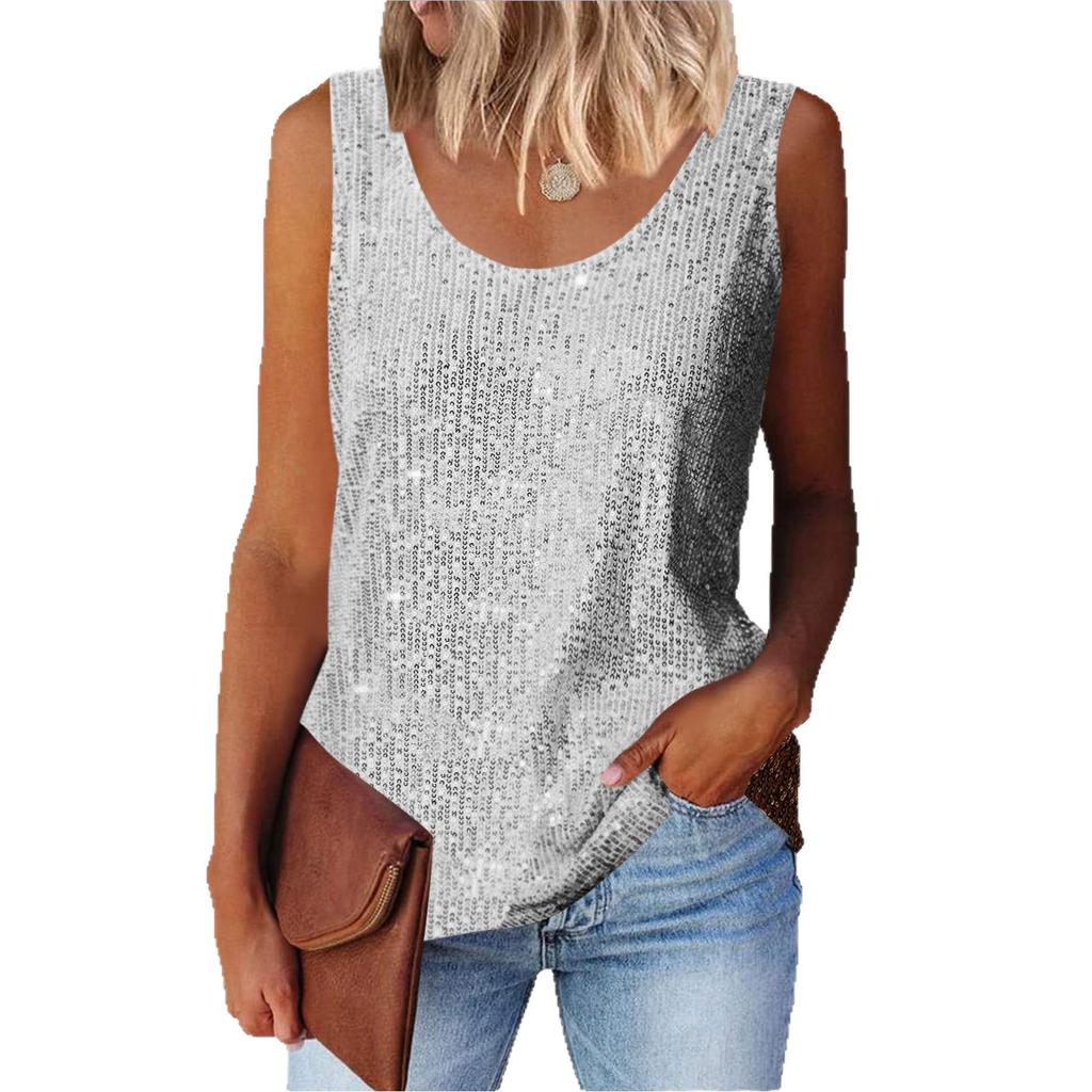 Dámské letní flitrované tílka Dámské s kulatým výstřihem Bez rukávů Ležérní volné tílko Trička Top
