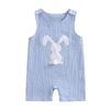 Baby Boys Girls Easter Jumpsuit Sleeveless Crewneck Bunny Embroidery Bunny Carrot Embroidery Tank Romper