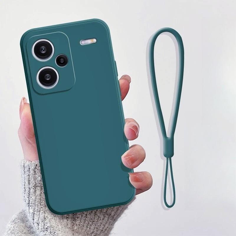 Noble Fashion Solid Colour With Lanyard Shockproof Protective Liquid Silicone Phone Case For Redmi Note13 Pro+/Note13Pro/Note13