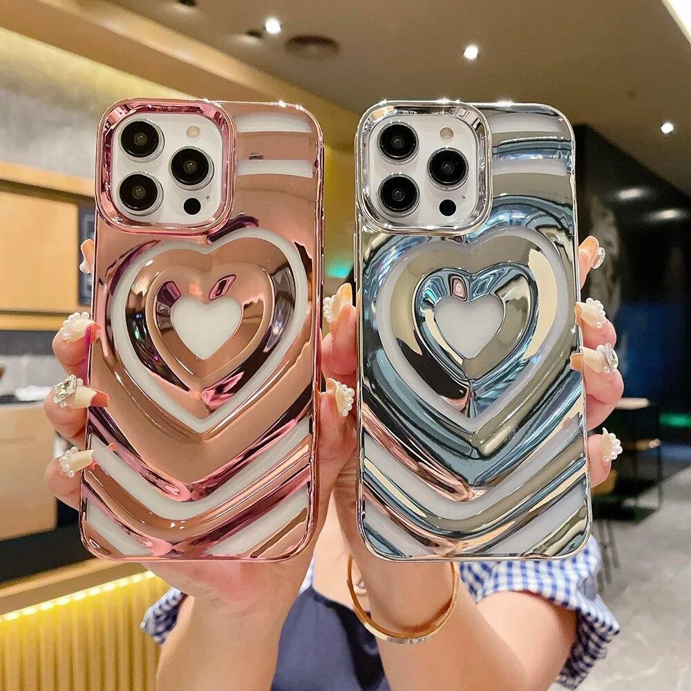 Love Heart Phone Case For iPhone 11 Case iPhone 14 Pro 13 12 Pro Max 13promax Shockproof Silicone Electroplate Bumper Cover Capa