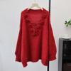 Autumn and winter new three-dimensional flower knitted sweater top design sense loose soft waxy sweater pullover women