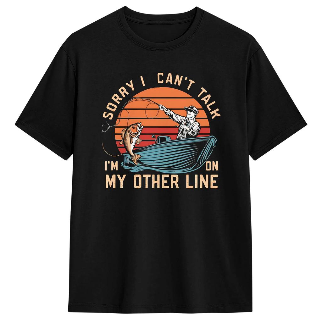Harajuku T Shirt Beach Sorry Cant Talk Im On My Other Line T Shirts Funny Fishing Print 100 Cotton Tee Shirt for Unisex Y2K Tees