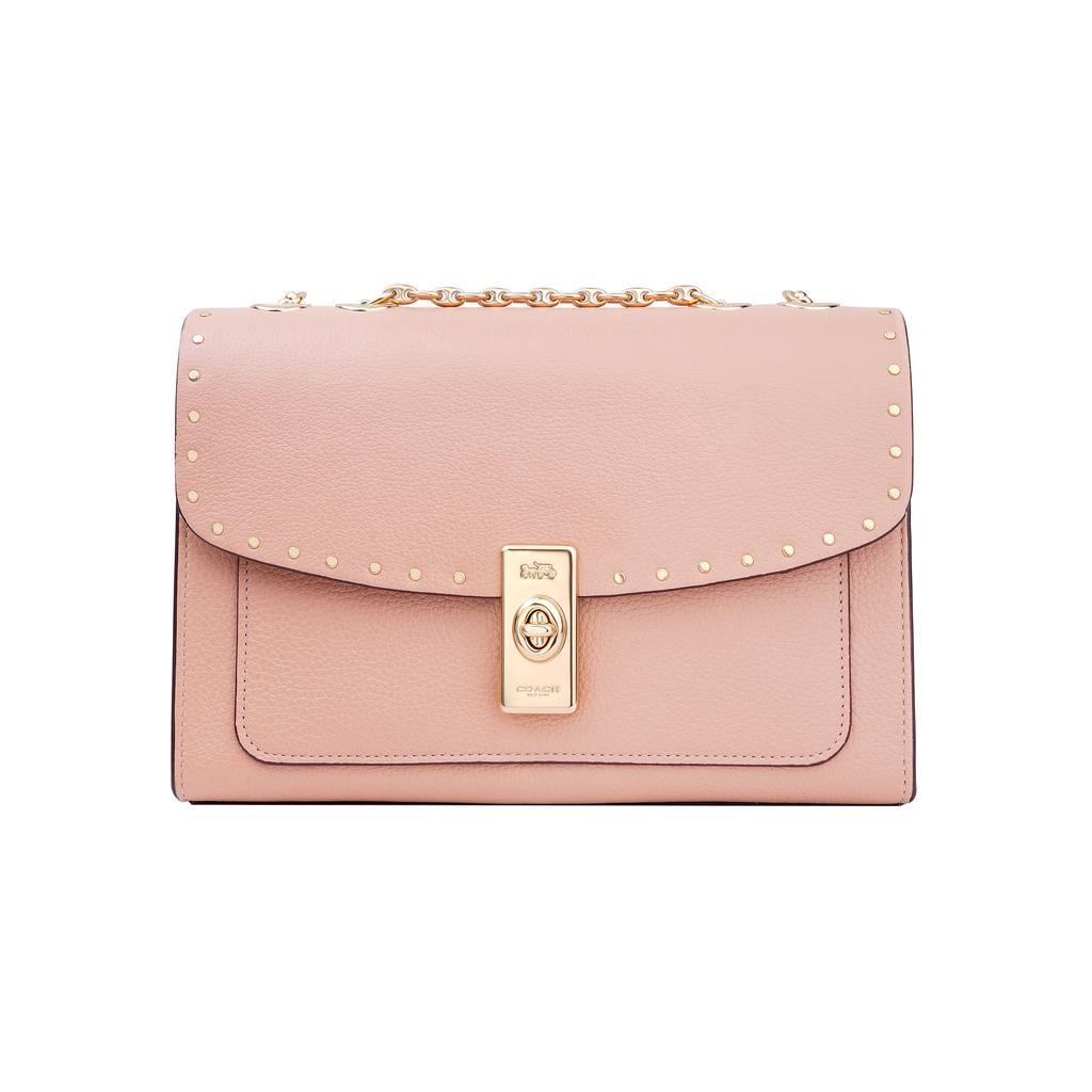 New COACH Lane Pebbled Leather Trunk Bag, Portable Crossbody Bag, Shoulder Bag Women's Cherry Blossom Pink C1540-IMSHL