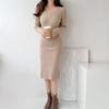 Korean Fashion Autumn Winter Women Basic Knitting Dress V Neck Bodycon Apricot Black Khaki Knitted Feminine Sweater Dress