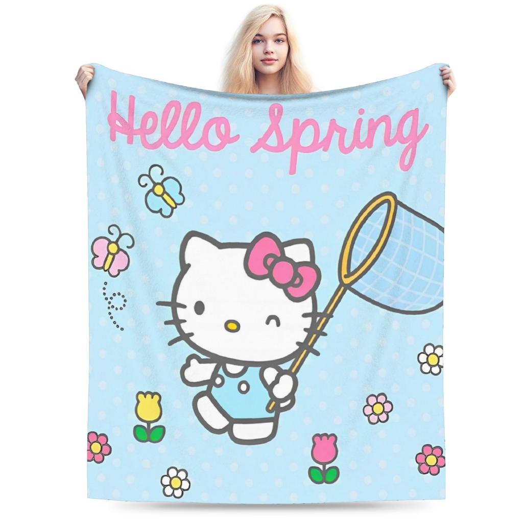 Good Night Hello Kitty Blankets Fleece Cartoon Lightweight Throw Blanket for Outdoor Travel Bedspread