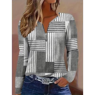 Women's T Shirt Graphic Geometric Vintage Fashion Stylish Long Sleeve Crew Neck Regular Tops