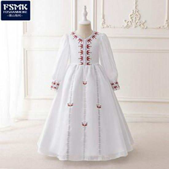 European & American Girls' V-Neck Satin Embroidered Princess Evening Gown