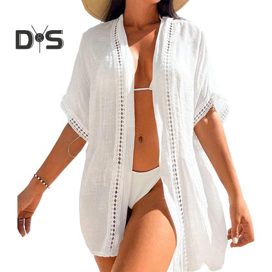 

Женская пляжная накидка с вырезом для отпуска, солнцезащитный крем, защита от ультрафиолета, быстросохнущий купальник-бикини, однотонная свободная одежда для бассейна белый