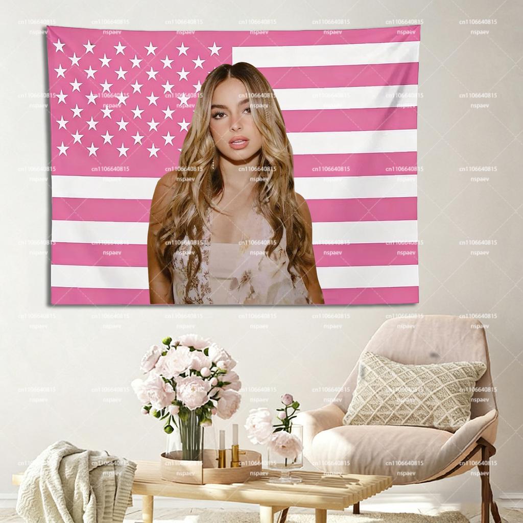 A-Addison R-Rae Pink Us Flag Tapestry, Pop Star Wall Hanging For Fan Room Bedroom Dorm Decor