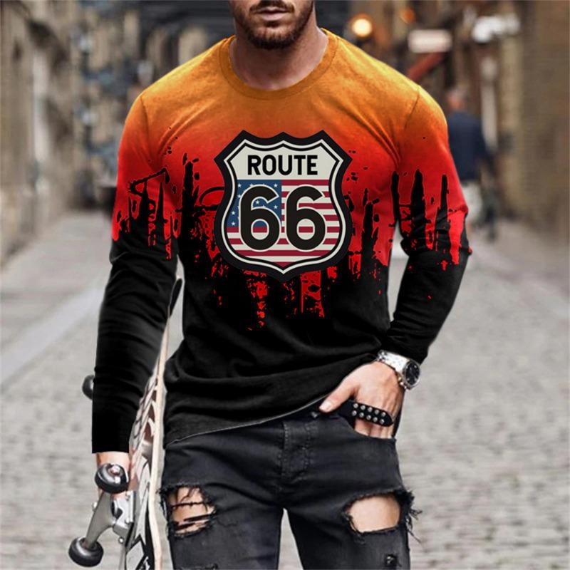 Retro Flame Series 3D Print Summer Men's O-Neck T-shirt Casual Long Sleeve T-Shirt Oversized Pullover Fashion Trend Men Clothing