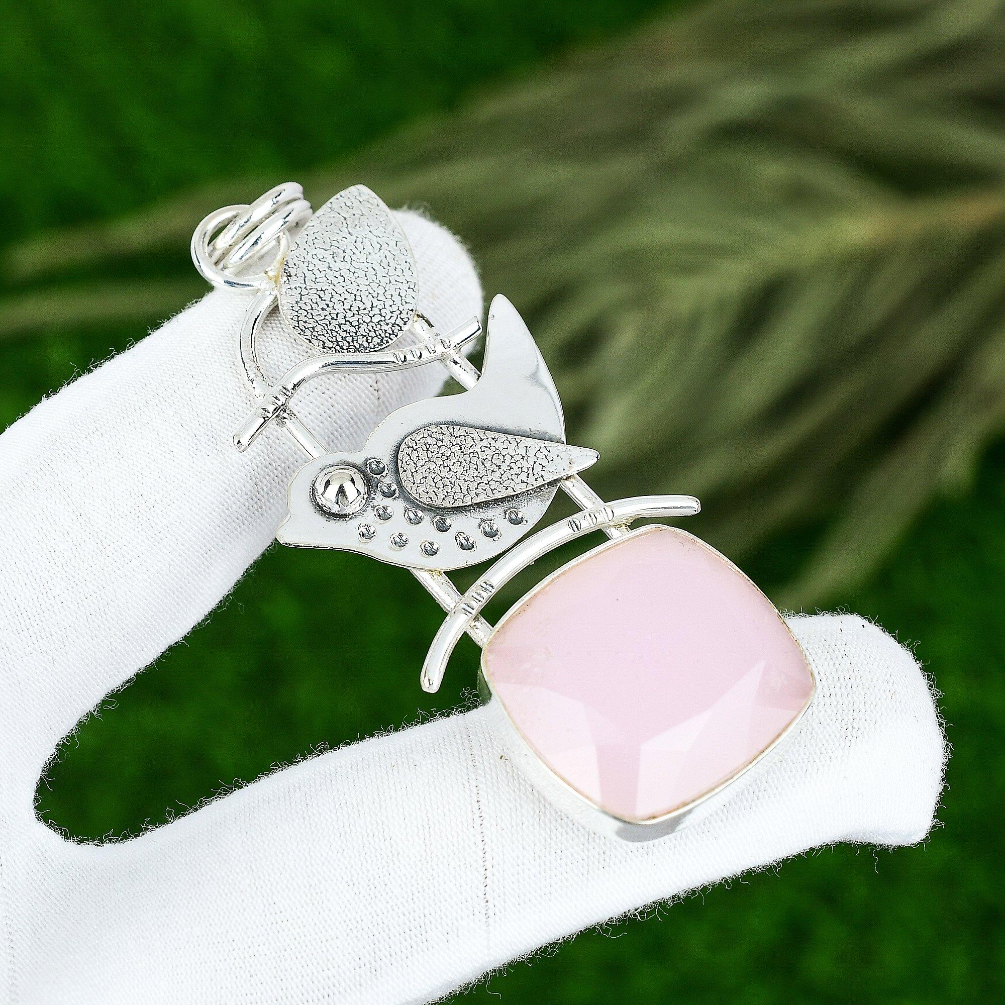 

Natural Pink Chalcedony Gemstone Pendant 925 Sterling Silver Indian Jewelry