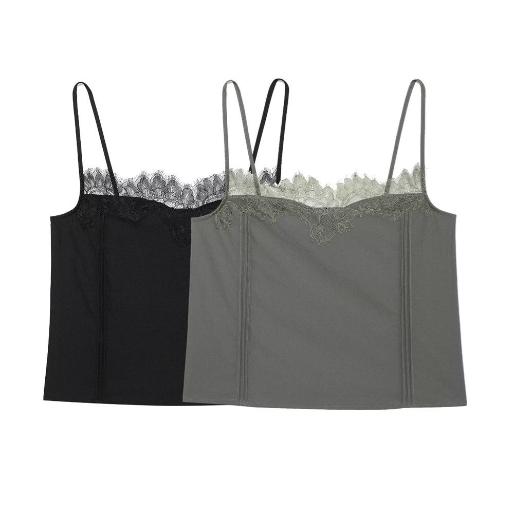 

2025 Spring Women s Sexy Lace-Edge Camisole Small серый