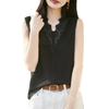 2026 Spring/Summer Women's Silk Wool V-Neck Sleeveless Knit Vest with Hollow Crochet Design