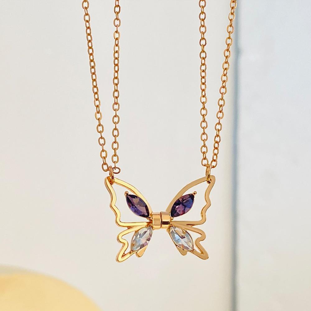 Heart Pendant Best Friend Necklace Ins Butterfly Bracelet Set Butterfly Magnetic Necklace  Girls